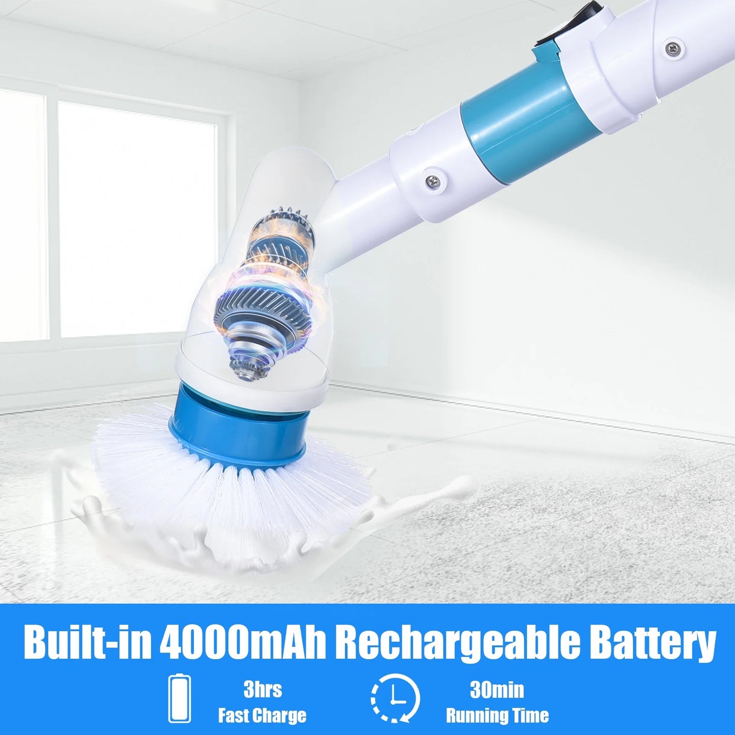Electric Spin Scrubber,4000Mah Electric Scrubber with 3 Brush Heads Adjustable Extension Handle Power Scrubber for Bathroom Bathtub Wall Floor
