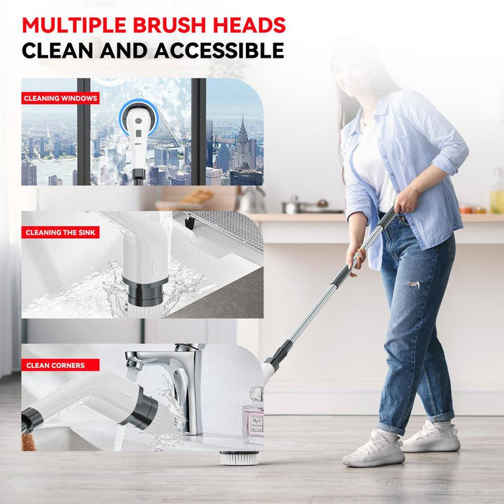 7 in 1 Electric Spin Scrubber Cordless Cleaning Brush with Extendable Handle for Floor Cleaner, Bathtub, Sweeper