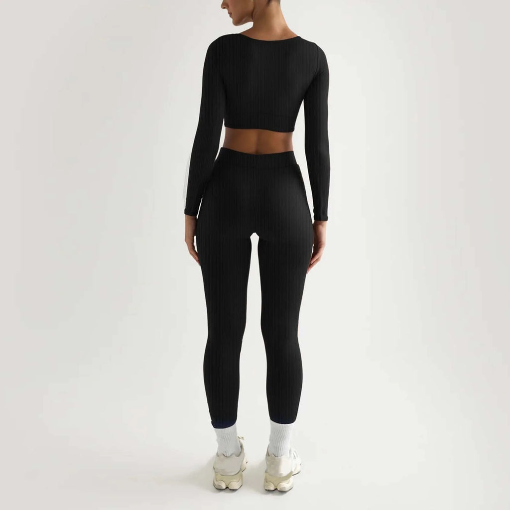 2Pc Yoga Sets for Women Women'S Fashion Casual Solid Color Long Sleeve Square Collar Two Piece Slim Yoga Sports Pants Suit Yoga Sets Yoga Package