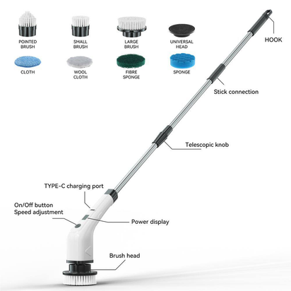7 in 1 Electric Spin Scrubber Cordless Cleaning Brush with Extendable Handle for Floor Cleaner, Bathtub, Sweeper
