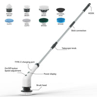 7 in 1 Electric Spin Scrubber Cordless Cleaning Brush with Extendable Handle for Floor Cleaner, Bathtub, Sweeper