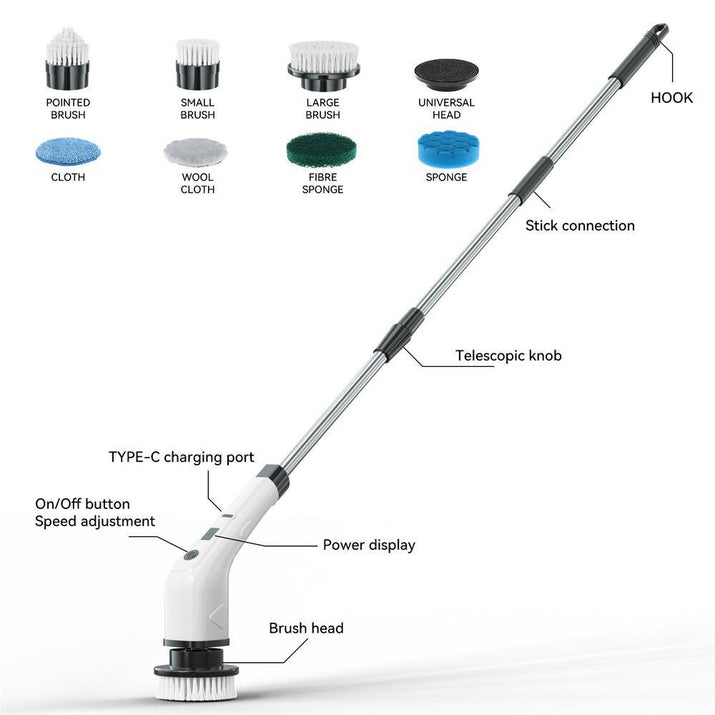7 in 1 Electric Spin Scrubber Cordless Cleaning Brush with Extendable Handle for Floor Cleaner, Bathtub, Sweeper